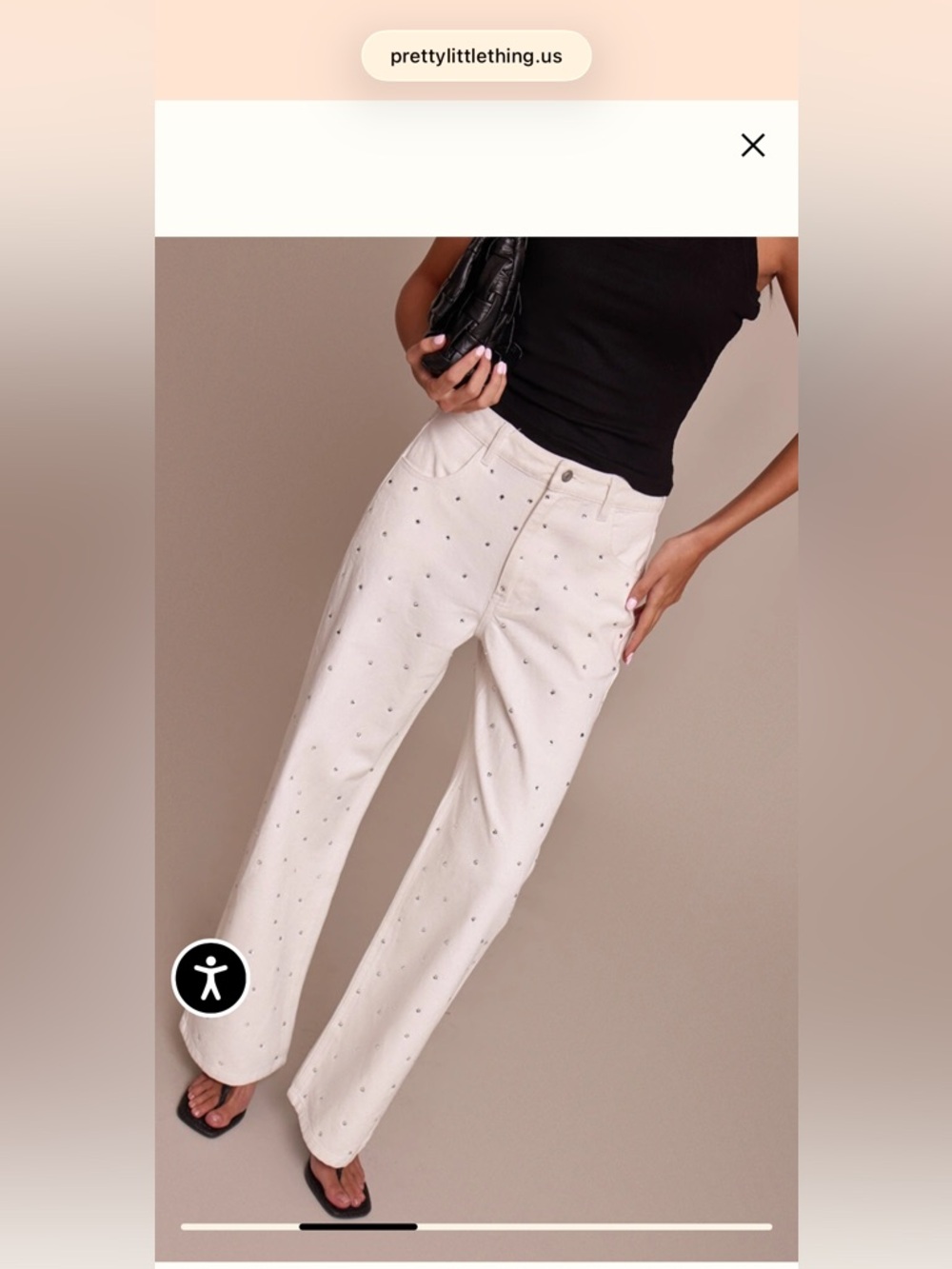 NWT PrettyLittleThing White High Waist Hotfix Straight Leg Denim Jeans - Picture 2 of 8